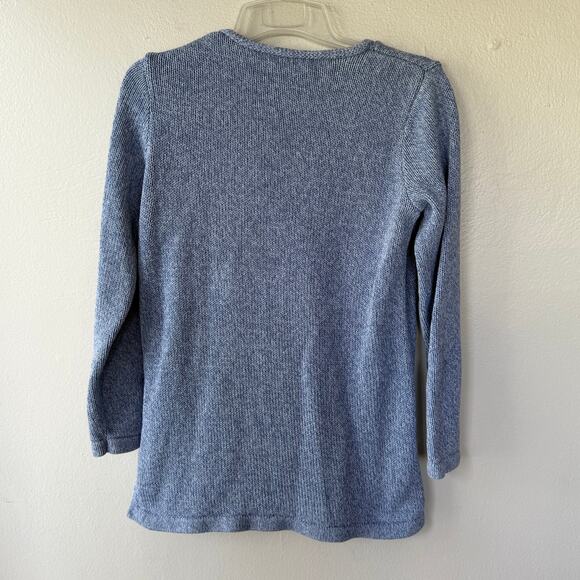 L.L. Bean Blue V Neck Long thick cotton pullover sweater size L - Picture 6 of 8
